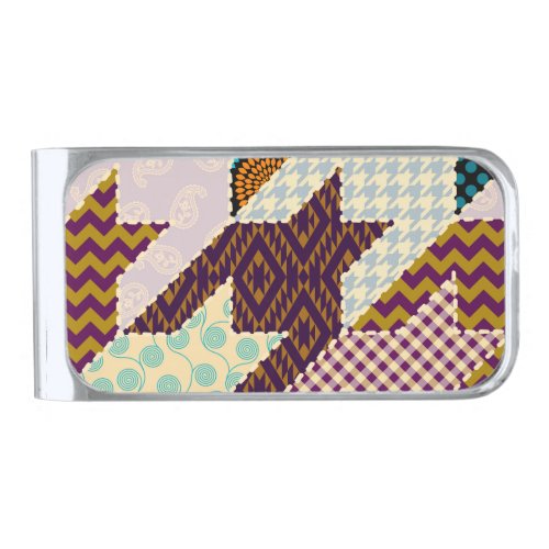 Patchwork Hounds_tooth Vintage Seamless Backgroun Silver Finish Money Clip