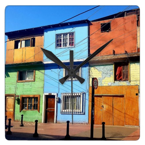PATCHWORK HOUSES SQUARE WALL CLOCK
