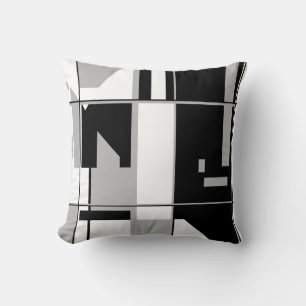 Patchwork in Black White Gray Geometric Abstract Throw Pillow