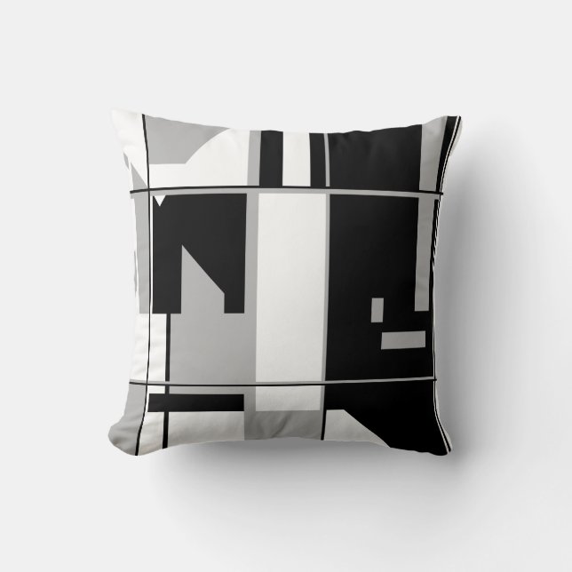 Patchwork in Black White Gray Geometric Abstract Throw Pillow (Front)