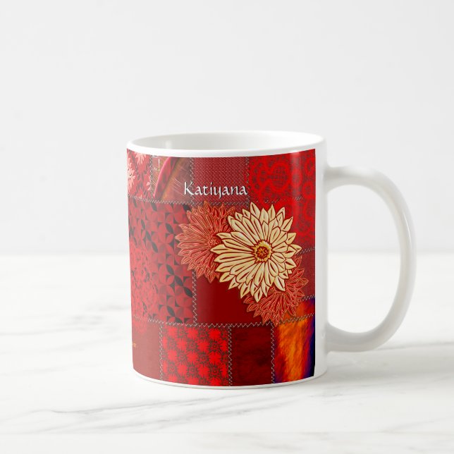 Patchwork in Red (Personalized Mug) Coffee Mug (Right)