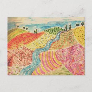 Patchwork Landscape Postcard by BeeHappyNow at Zazzle