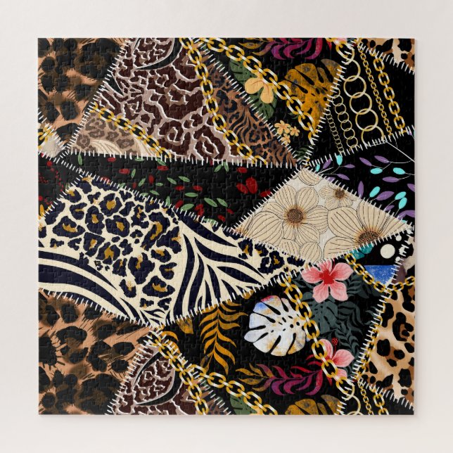 Patchwork Leopard: Ethnic Lining Design. Jigsaw Puzzle (Vertical)