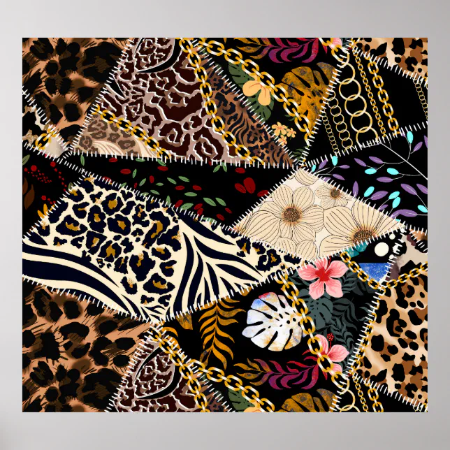 Patchwork Poster Design Patchwork Leopard: Ethnic Lining Design. Poster | Zazzle