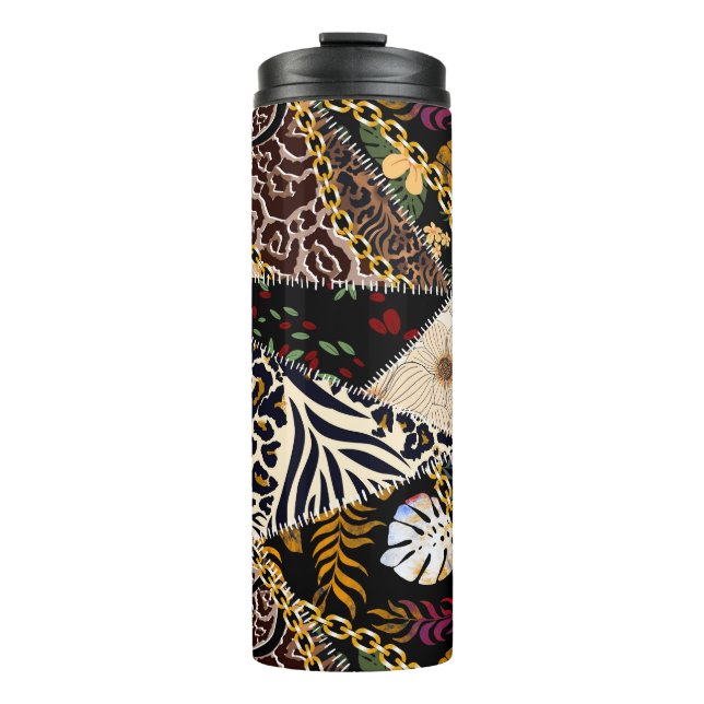 Patchwork Leopard: Ethnic Lining Design. Thermal Tumbler (Front)