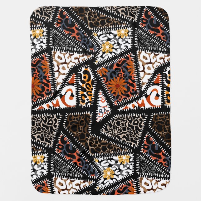 Patchwork Leopard Zebra Design Pattern Baby Blanket (Front)