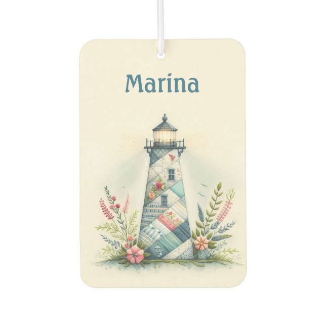 Patchwork Lighthouse Coastal Floral Scene Air Freshener (Front)