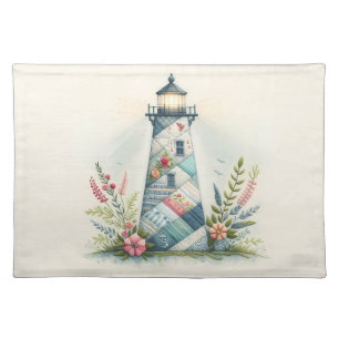 Patchwork Lighthouse Coastal Floral Scene Cloth Placemat