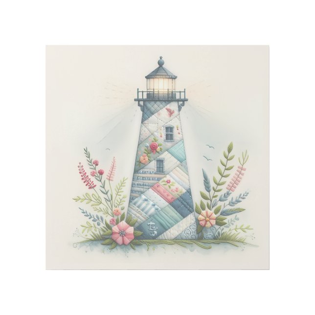 Patchwork Lighthouse Coastal Floral Scene Gallery Wrap (Front)