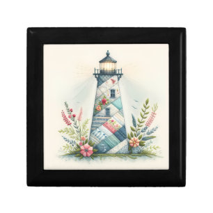 Patchwork Lighthouse Coastal Floral Scene Gift Box