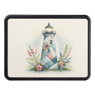 Patchwork Lighthouse Coastal Floral Scene Hitch Cover