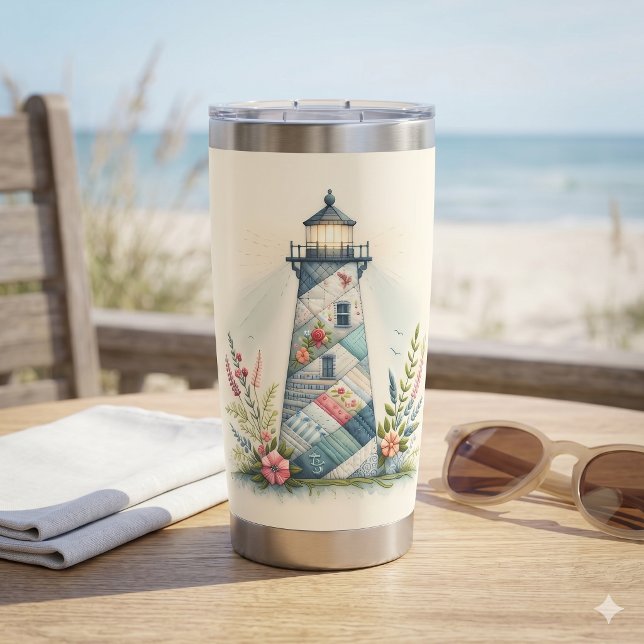 Patchwork Lighthouse Coastal Floral Scene Insulated Tumbler (Patchwork Lighthouse Coastal Floral Scene Insulated Tumbler)