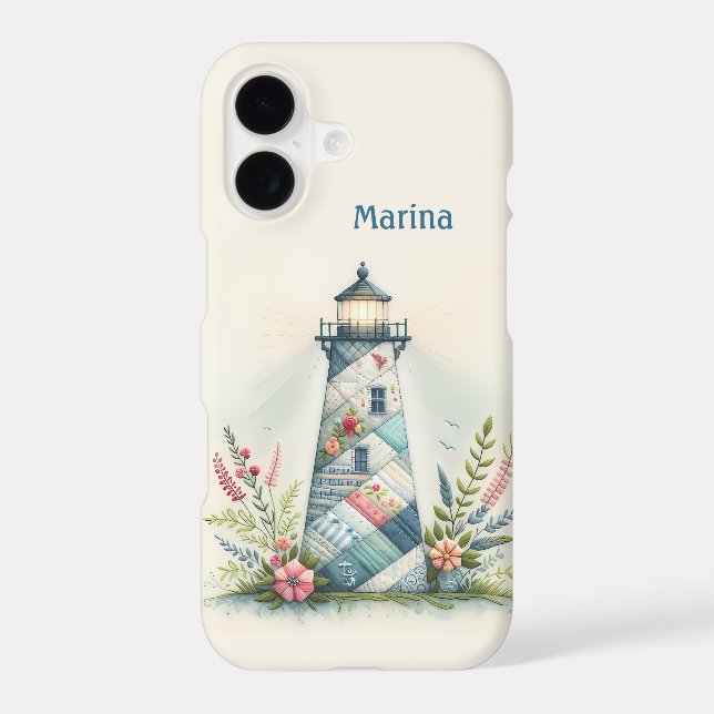 Patchwork Lighthouse Coastal Floral Scene Iphone Case (Back)