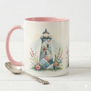 Patchwork Lighthouse Coastal Floral Scene Mug