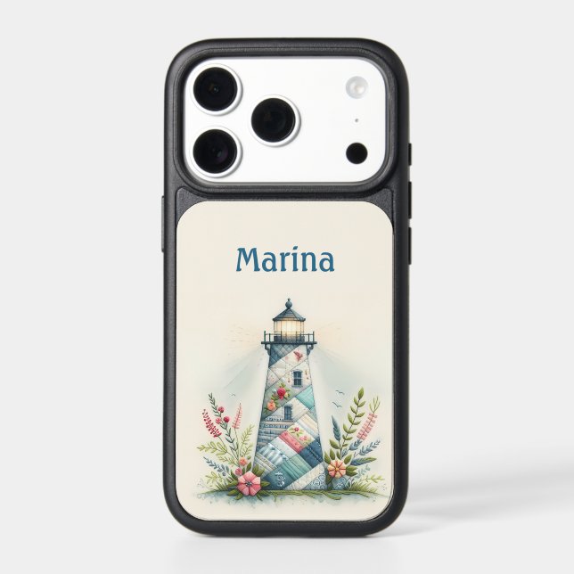 Patchwork Lighthouse Coastal Floral Scene Otterbox iPhone Case (Back)