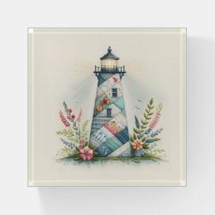 Patchwork Lighthouse Coastal Floral Scene Paperweight