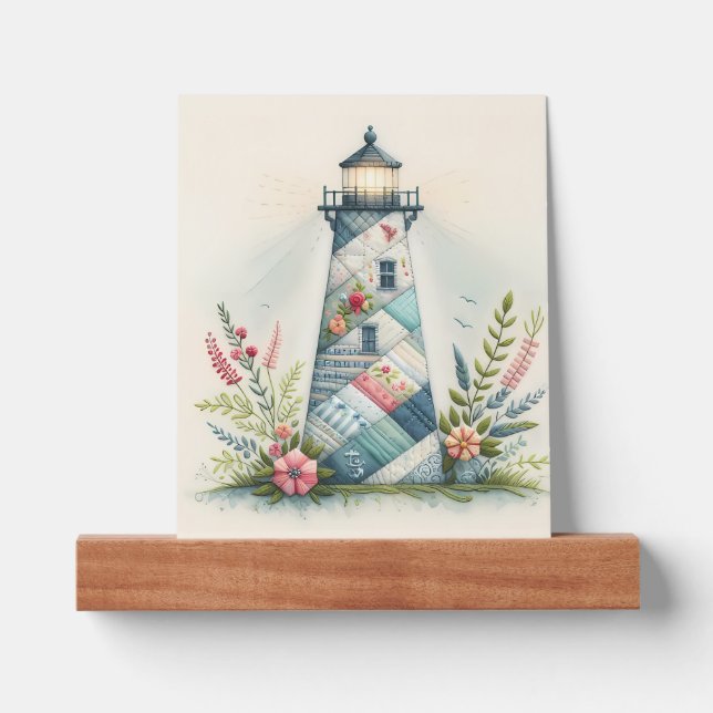 Patchwork Lighthouse Coastal Floral Scene Picture Ledge (Front)
