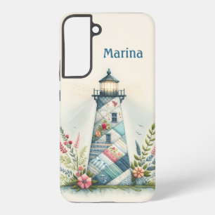 Patchwork Lighthouse Coastal Floral Scene Samsung Galaxy S22+ Case