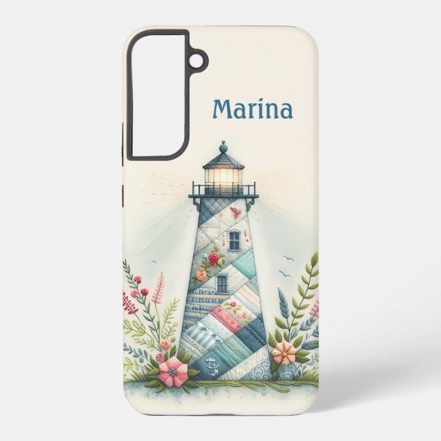 Patchwork Lighthouse Coastal Floral Scene Samsung Galaxy Case (Back)