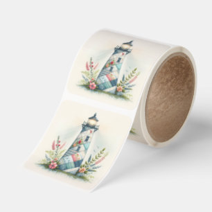 Patchwork Lighthouse Coastal Floral Scene Square Sticker