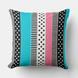 Patchwork made of multi-colored strips of fabric i throw pillow