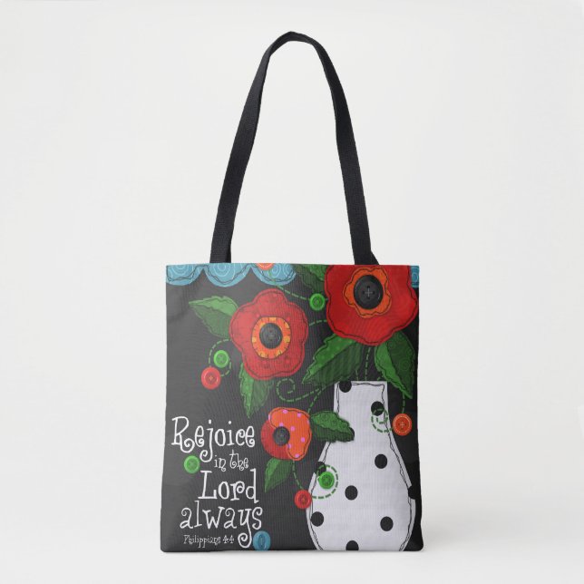 "Patchwork Meadow" Poppies Tote Bag w/ Scripture (Front)