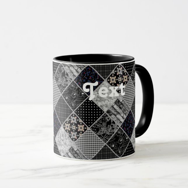 Patchwork monochrom black gray white patchwork qui mug (Front Right)