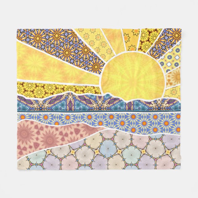Patchwork Mountain Sunrise Sherpa Blanket (Front (Horizontal))