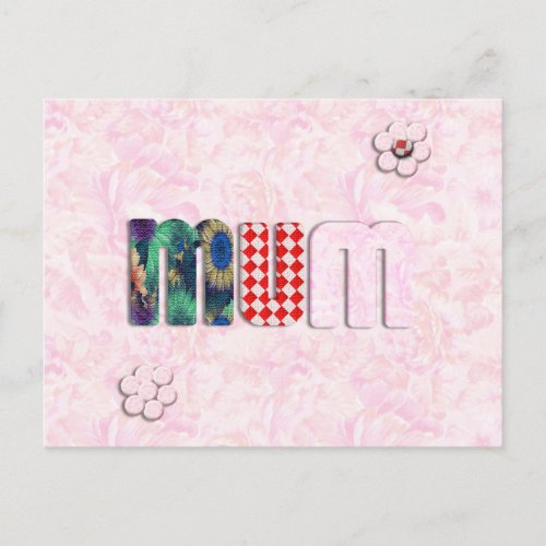 Patchwork MUM  on Pink Rose Background Postcard