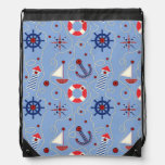Patchwork Nautical Design Drawstring Bag