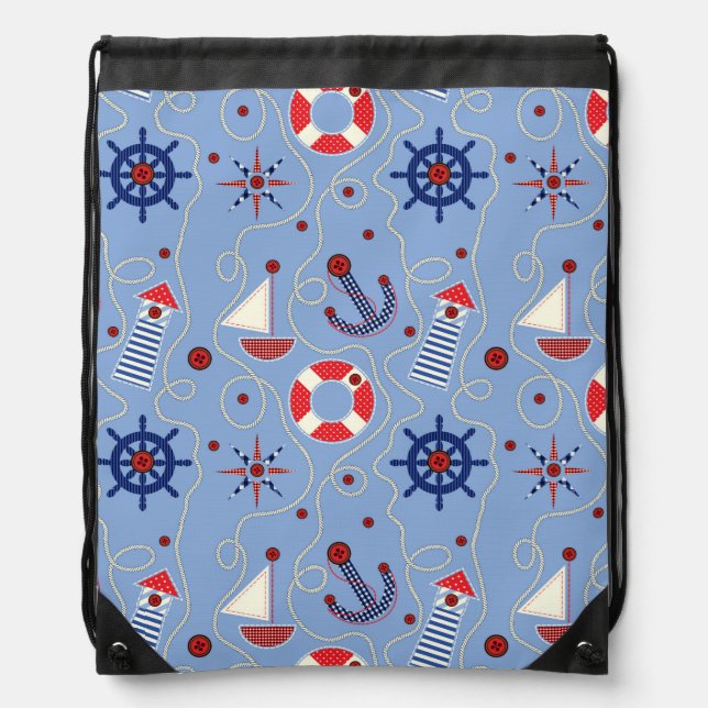 Patchwork Nautical Design Drawstring Bag (Front)