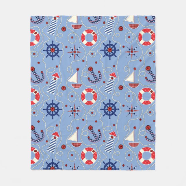 Patchwork Nautical Design Fleece Blanket (Front)
