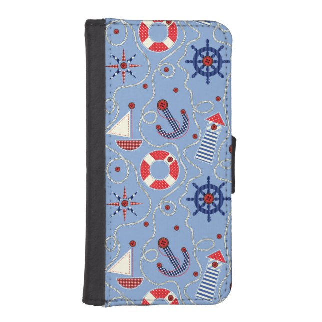 Patchwork Nautical Design iPhone Wallet Case (Front)