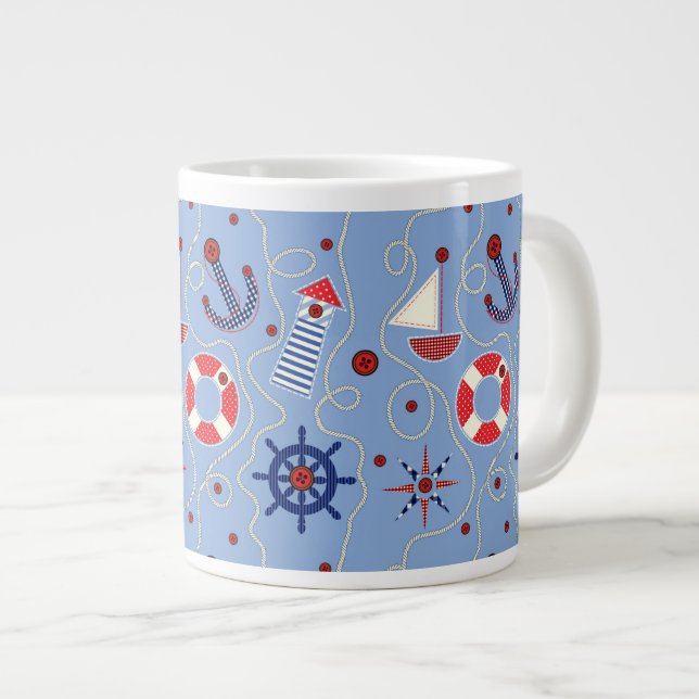 Patchwork Nautical Design Large Coffee Mug (Front Right)