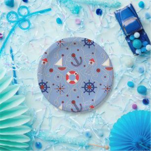 Patchwork Nautical Design Paper Plates