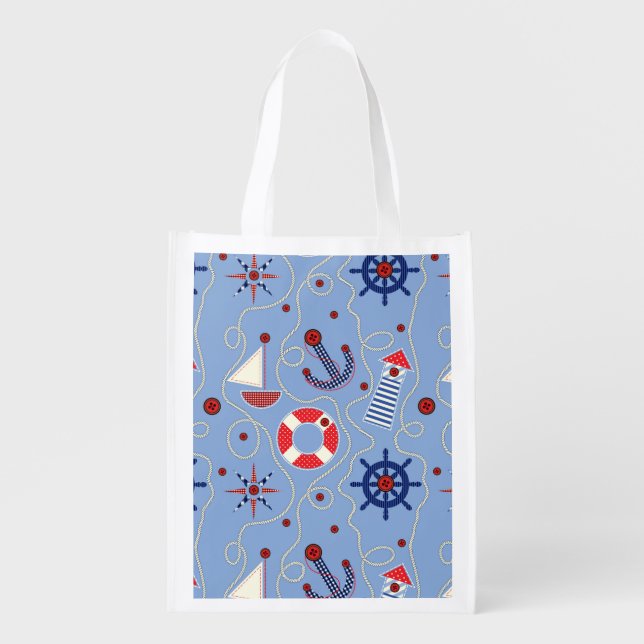 Patchwork Nautical Design Reusable Grocery Bag (Front)