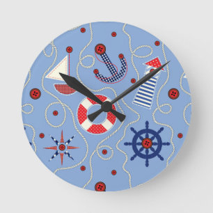 Patchwork Nautical Design Round Clock