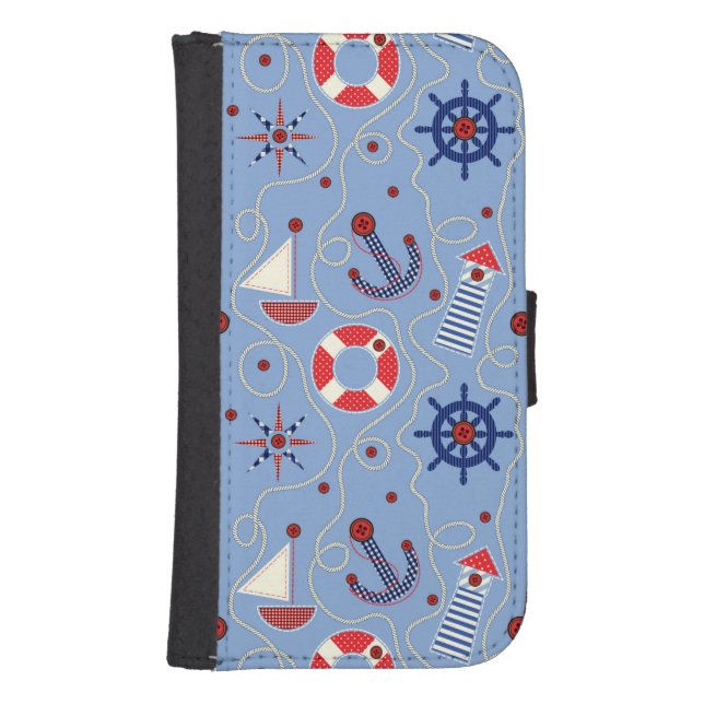 Patchwork Nautical Design Samsung Galaxy Wallet Case (Front)