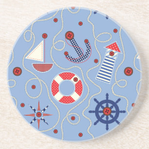 Patchwork Nautical Design Sandstone Coaster