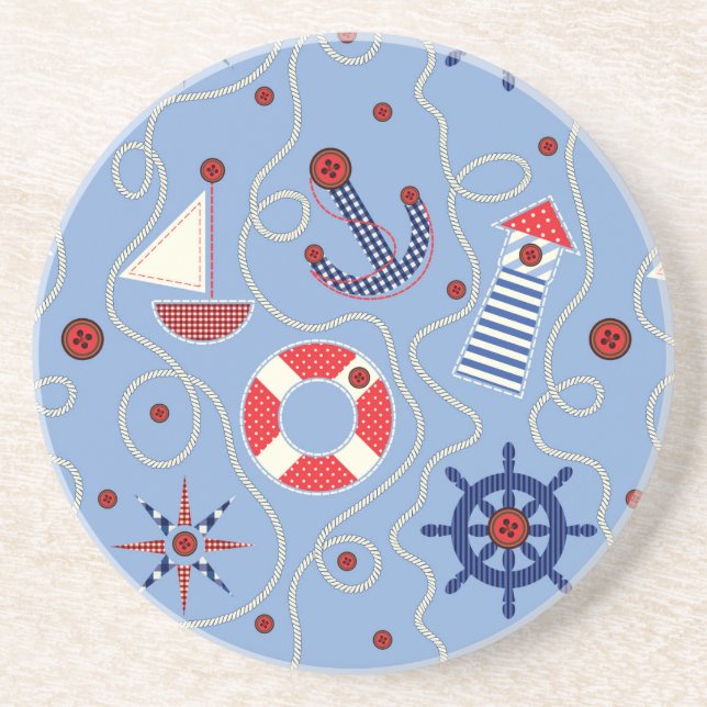 Patchwork Nautical Design Sandstone Coaster (Front)