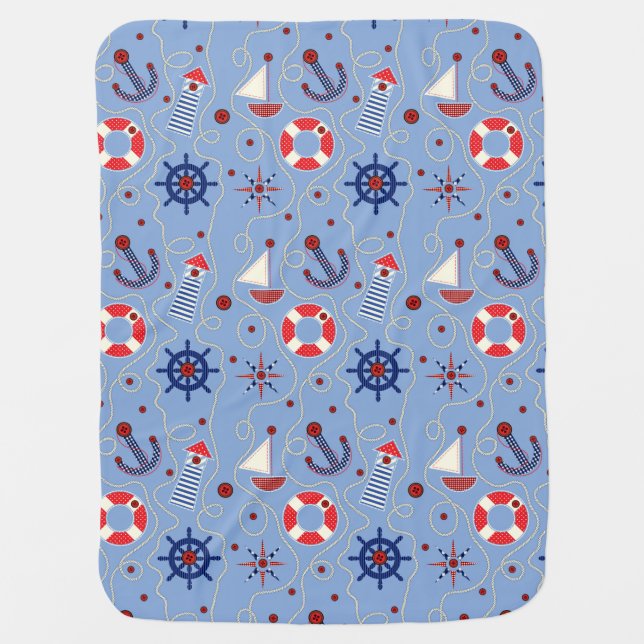 Patchwork Nautical Design Stroller Blanket (Front)