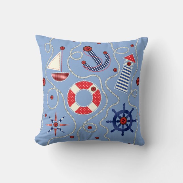 Patchwork Nautical Design Throw Pillow (Front)