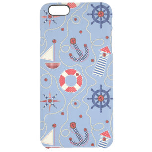 Patchwork Nautical Design Clear iPhone 6 Plus Case