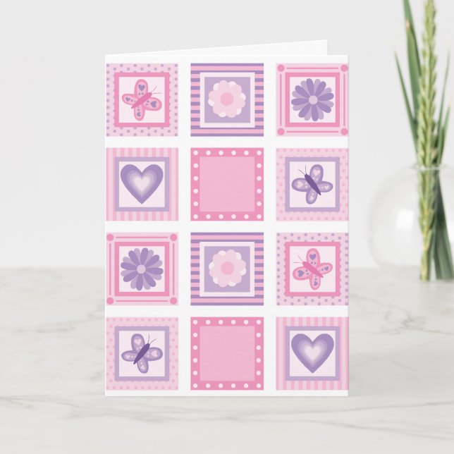 Patchwork New Baby Girl Card (Front)