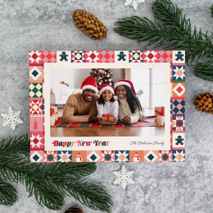 Patchwork New Year Multicolored Photo Holiday Card