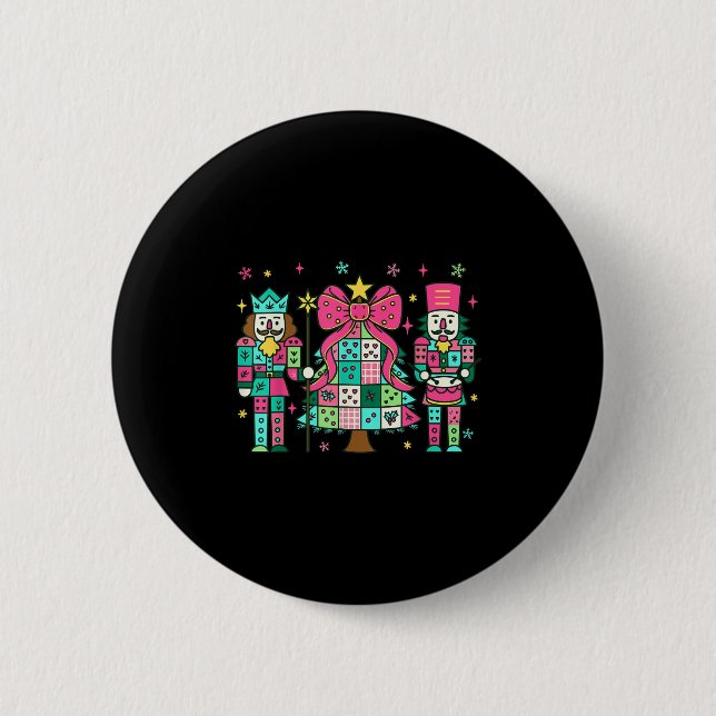 Patchwork Nutcracker Christmas Tree Nk Nutcracker  Button (Front)