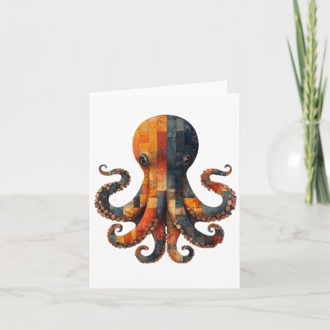 Patchwork Octopus Greetings Card (Front)
