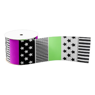 Patchwork of black and white and neon stripes  grosgrain ribbon