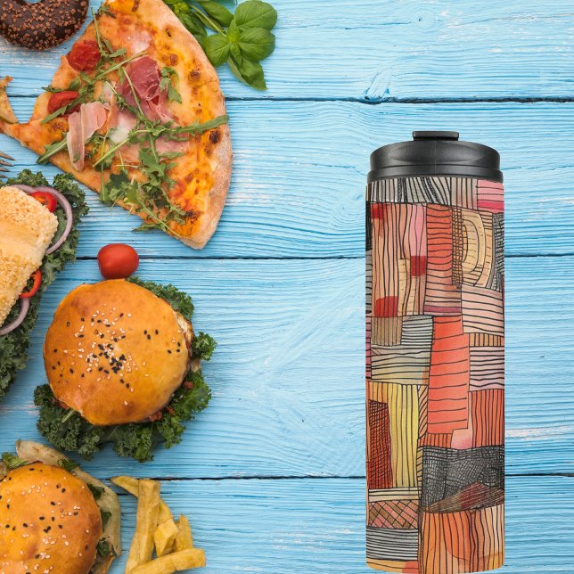 Patchwork of Lines and Colors  20 oz Tumbler (Elevate your beverage experience with our "Patchwork of Lines and Colors" Thermal Tumbler.)