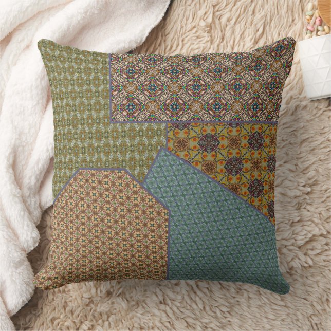 Patchwork of Patterns Throw Pillow (Blanket)